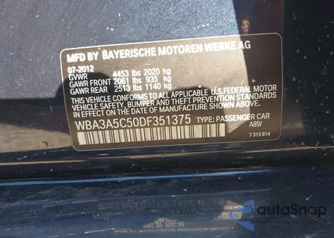 2013 BMW 328 z USA, uszkodzony, nr VIN WBA3A5C50DF351375